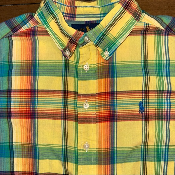 Ralph Lauren Youth Boys M 10/12 Short Sleeve Button Up Shirt Yellow Plaid Collar - Picture 7 of 7